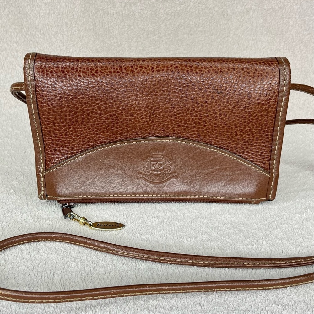 Vintage Mervyns Genuine Leather Small Crossbody Bag Purse Brown Zipper Flap VTG